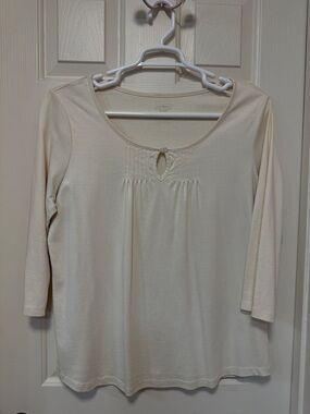 L.L. Bean Cream Scoop Neck Long-Sleeve Top with Keyhole
